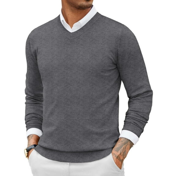 COOFANDY Men Casual V Neck Sweater Ribbed Knit Slim Fit Long Sleeve Pullover Top