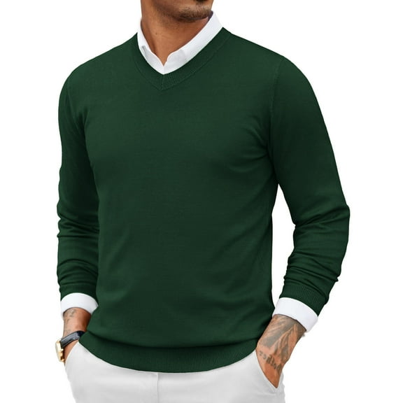 COOFANDY Men Casual V Neck Sweater Ribbed Knit Slim Fit Long Sleeve Pullover Top