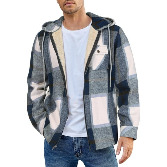COOFANDY Men's Flannel Hooded Shirt Jacket Plaid Hoodie Zipper Sherpa Lined Winter Thermal Flannel