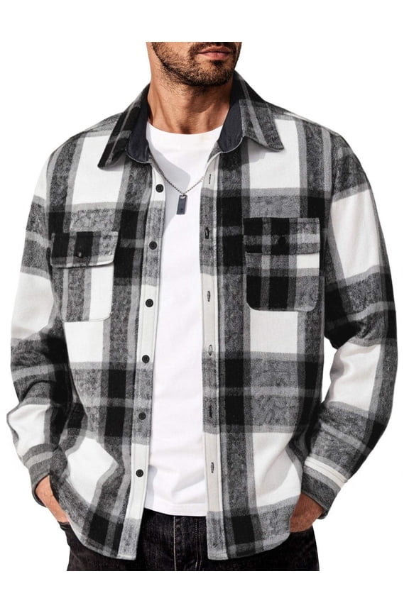 Men's Long Sleeve Button Up Casual Shacket Flannels Jacket Jackets Coat