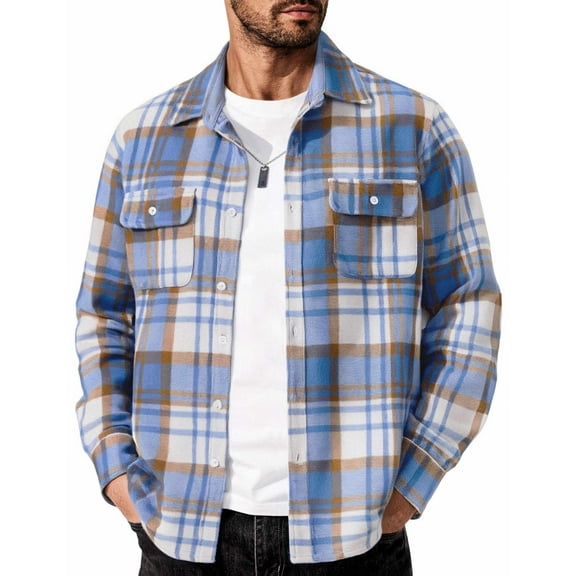COOFANDY Men's Flannel Shacket Casual Plaid Work Jacket Fall Collared Jacket