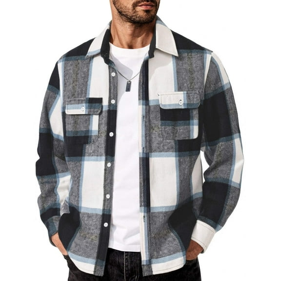 COOFANDY Men's Flannel Overshirt Long Sleeeve Shirts Fashion Button Down Jacket
