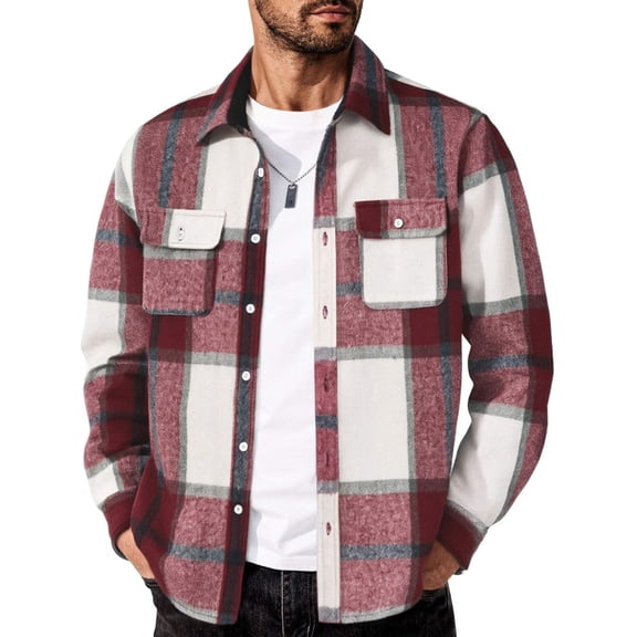 COOFANDY Men's Flannel Lightweight Jackets Shirt Long Sleeve Shirts Button Up Plaid Jacket