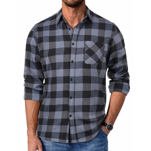 COOFANDY Mens Flannel Shirts Fall Button Up Shirt Regular Fit Plaid Flannel Shirt