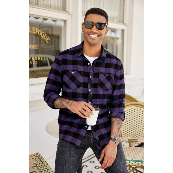 COOFANDY Mens Flannel Shirts Wrinkle Free Casual Stylish Shirt Lightweight Button Down Plaid Shirts Jacket
