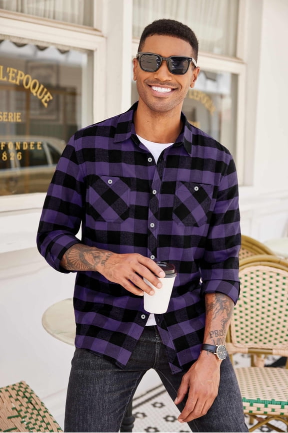 Mens Flannel Shirts Wrinkle Free Casual Stylish Shirt Lightweight Button Down Plaid Shirts Jacket