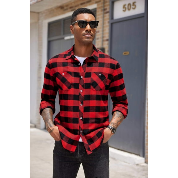 COOFANDY Men's Flannel Plaid Shirts Long Sleeve Casual Button Down Shirt with Pockets