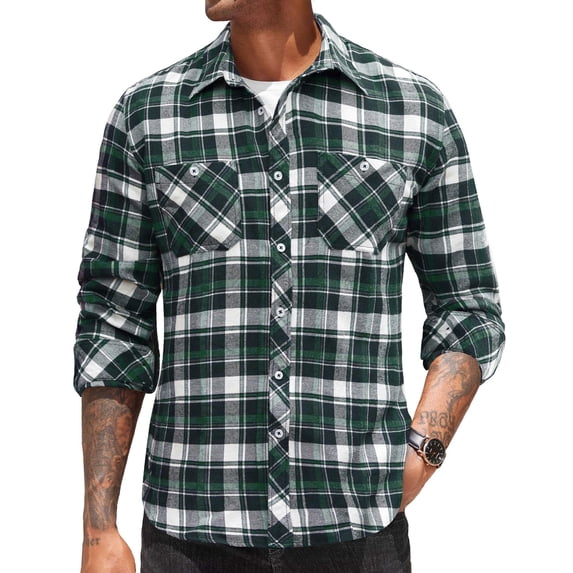 COOFANDY Men's Flannel Plaid Shirts Long Sleeve Casual Button Down Shirt with Pockets