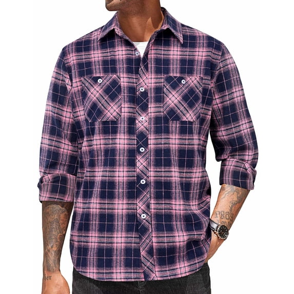 COOFANDY Men's Flannel Plaid Shirts Long Sleeve Casual Button Down Shirt with Pockets