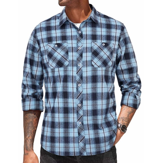 COOFANDY Men's Flannel Plaid Shirts Long Sleeve Casual Button Down Shirt with Pockets