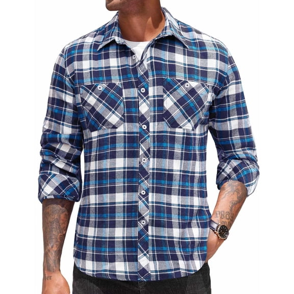 COOFANDY Mens Flannel Shirts Wrinkle Free Casual Stylish Shirt Lightweight Button Down Plaid Shirts Jacket