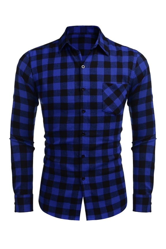Men's Flannel Plaid Shirts Long Sleeve Casual Cotton Button Down Shirts