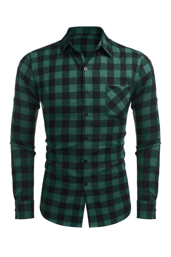 Men's Flannel Plaid Shirts Long Sleeve Casual Cotton Button Down Shirts