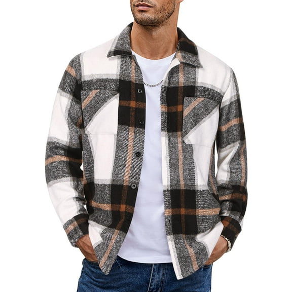COOFANDY Men's Flannel Shacket Casual Button Up Work Jackets Lightweight Plaid Shirt Jacket with Pockets