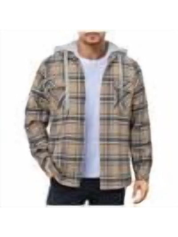 Men's Flannel Shirt Jacket Fleece Lined Plaid Coat Full Zip Up Hoodie