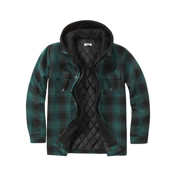 COOFANDY Men's Flannel Shirt Jacket Warm Quilted Lined Hooded Long Sleeve Plaid Shirt Jackets