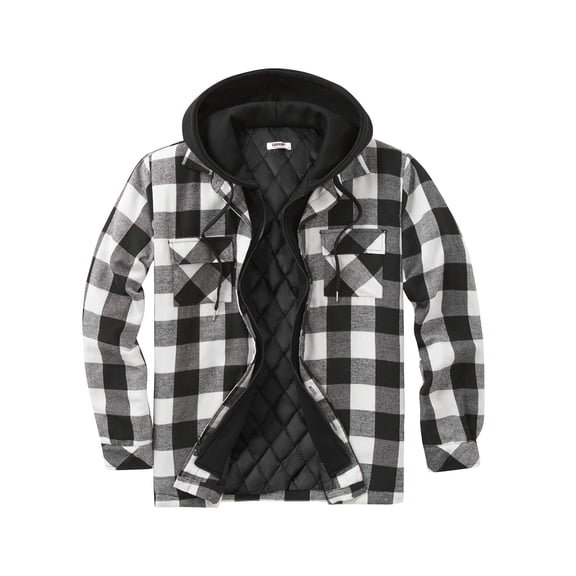 COOFANDY Men's Flannel Shirt Jacket Warm Quilted Lined Hooded Long Sleeve Plaid Shirt Jackets