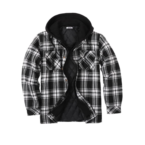 COOFANDY Men's Flannel Shirt Jacket Warm Quilted Lined Hooded Long Sleeve Plaid Shirt Jackets