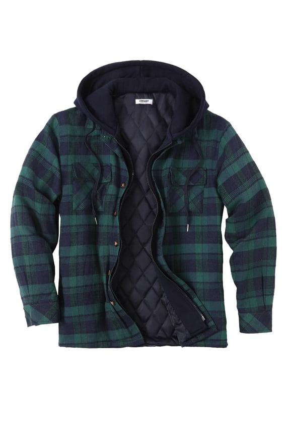 Men's Flannel Shirt Jacket Warm Quilted Lined Hooded Long Sleeve Plaid Shirt Jackets