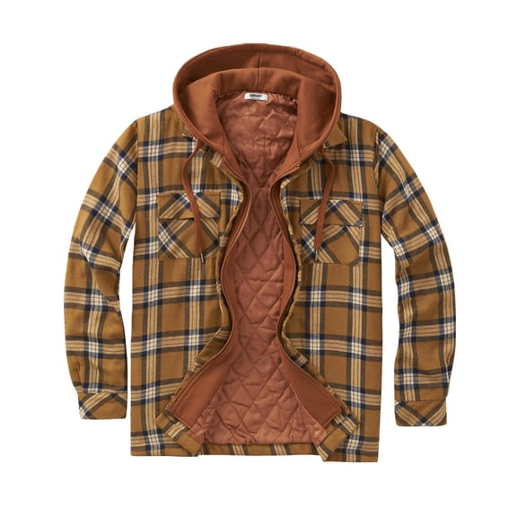 COOFANDY Men's Flannel Shirt Jacket Warm Quilted Lined Hooded Long Sleeve Plaid Shirt Jackets