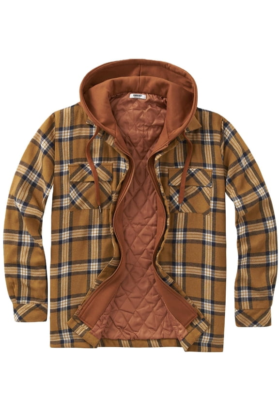 Men's Flannel Shirt Jacket Warm Quilted Lined Hooded Long Sleeve Plaid Shirt Jackets