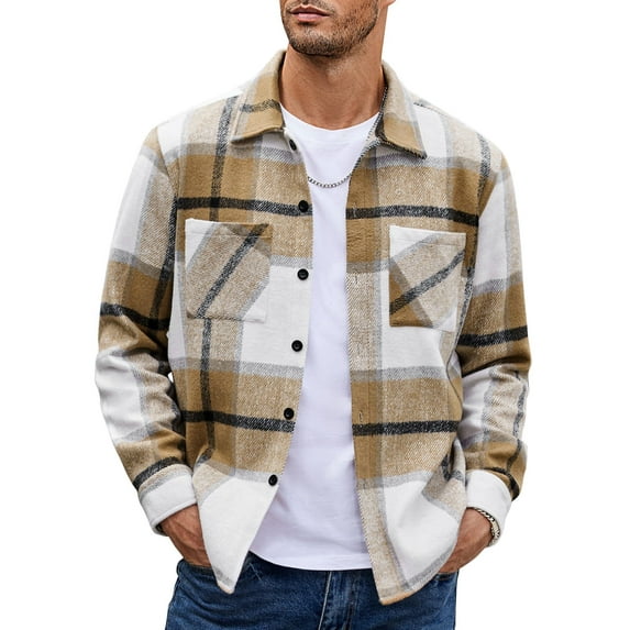 COOFANDY Men's Flannel Shirts Casual Button Down Plaid Shirt Jacket Long Sleeve Fleece Shacket with Pockets