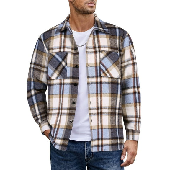 COOFANDY Men's Flannel Shirts Casual Button Down Plaid Shirt Jacket Long Sleeve Fleece Shacket with Pockets
