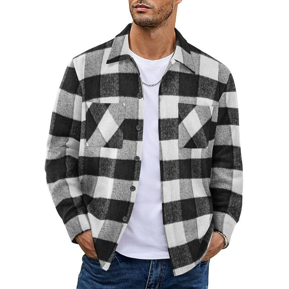 COOFANDY Men's Flannel Shirts Casual Button Down Plaid Shirt Jacket Long Sleeve Fleece Shacket with Pockets