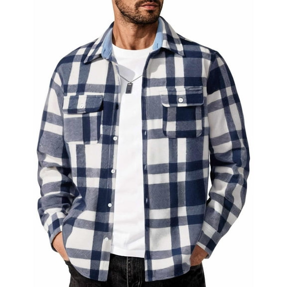 COOFANDY Men's Flannel Shirts Long Sleeve Cotton Plaid Shirt Jacket Casual Button Down Shirt with Pockets