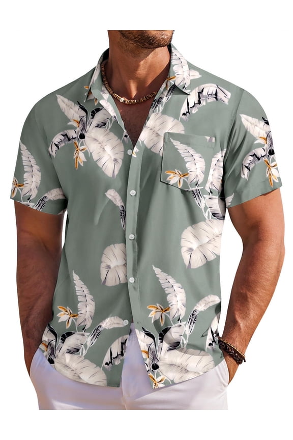 Men's Floral Hawaiian Button Down - Short Sleeve Tropical Summer Beach Shirt