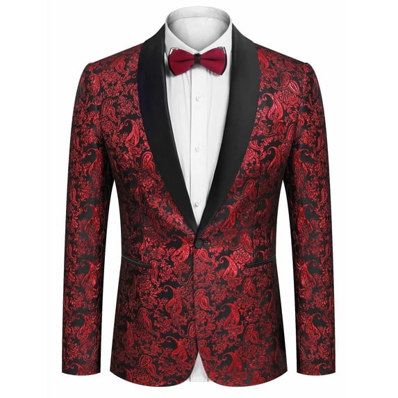 COOFANDY Men's Floral Tuxedo Jacket Jacquard Suit Jacket Dinner Blazer Big and Tall for Christmas Prom Wedding Homecoming Party