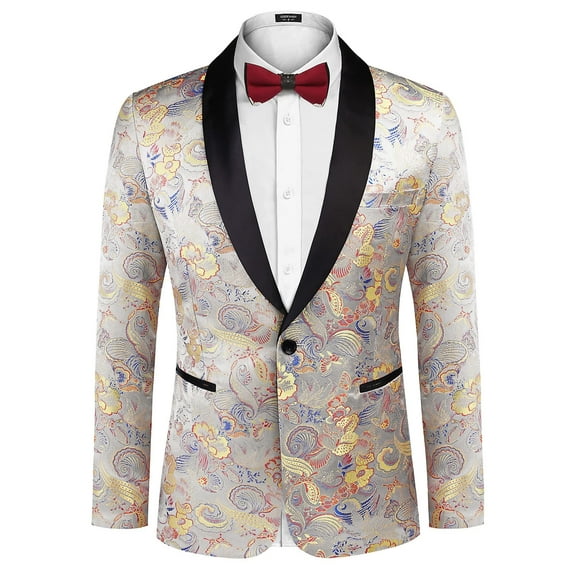 COOFANDY Men's Floral Tuxedo Jacket Luxury Embroidered Stylish Suit Blazer Jacket for Wedding Party Dinner