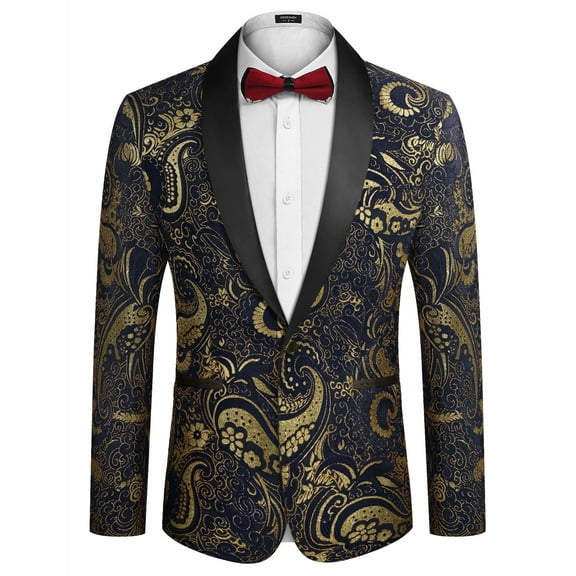 COOFANDY Men's Floral Tuxedo Jacket Luxury Embroidered Wedding Blazer Dress Suit for Party Dinner