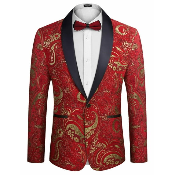 COOFANDY Men's Christmas Tuxedo Jacket Luxury Embroidered Wedding Blazer Dress Suit for Party Dinner