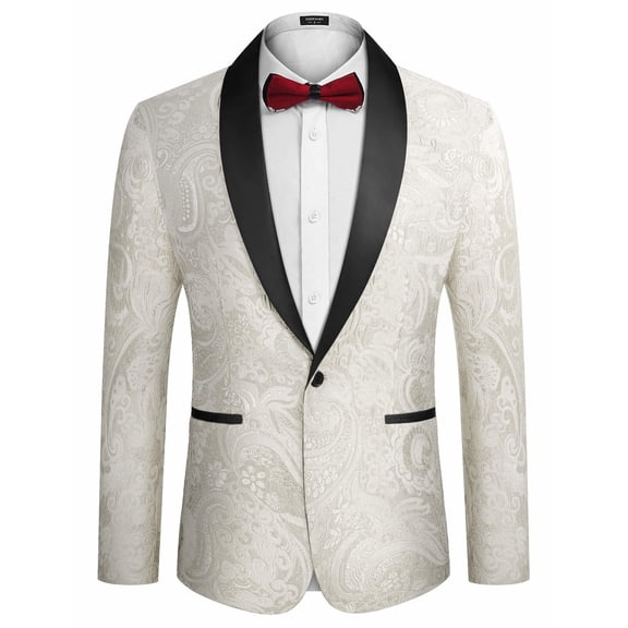 COOFANDY Men's Floral Tuxedo Jacket Luxury Embroidered Wedding Blazer Dress Suit for Party Dinner