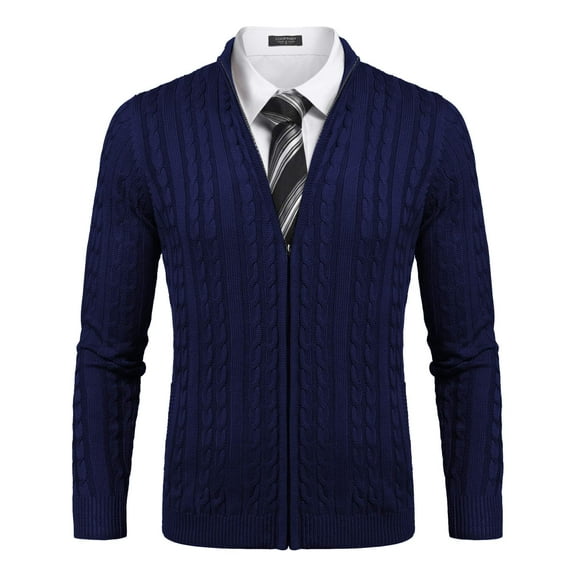 COOFANDY Men's Full Zip Cardigan Sweater Slim Fit Cable Knitted Zip Up Sweater with Pockets