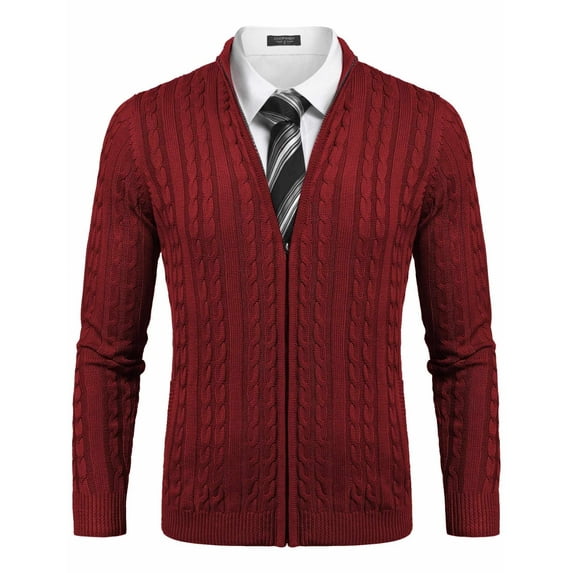COOFANDY Men's Full Zip Cardigan Sweater Slim Fit Cable Knitted Zip Up Sweater with Pockets