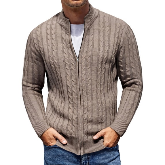 COOFANDY Men's Full Zip Cardigan Sweater Slim Fit Cotton Cable Knitted Zip Up Sweater with Pockets