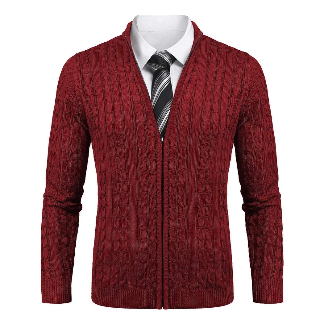 VogeLuxe | Men’s Heavy Knit Full Zip Ribbed Cardigan Sweater main image 0