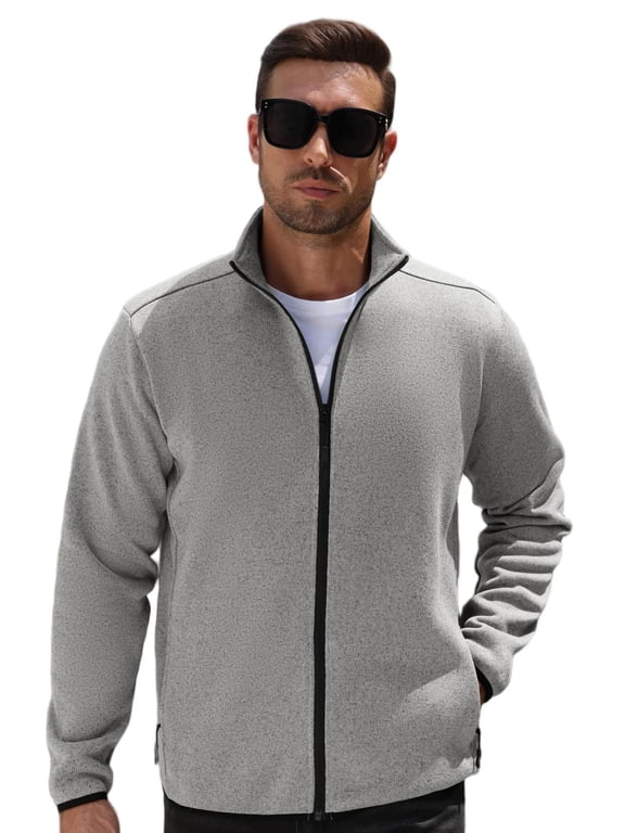 Men's Full Zip Jacket, Lightweight Warm Knit Sweater Coat, Long Sleeve Sweater Fleece Zip Up Speckled Jacket with Pockets