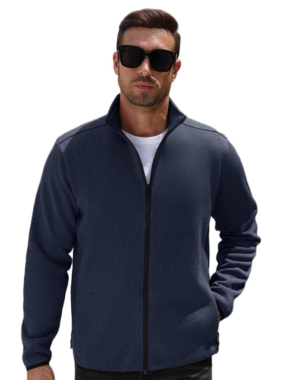Men's Full Zip Jacket, Lightweight Warm Knit Sweater Coat, Long Sleeve Sweater Fleece Zip Up Speckled Jacket with Pockets