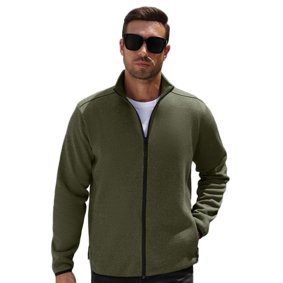 COOFANDY Men's Full Zip Jacket, Lightweight Warm Knit Sweater Coat, Long Sleeve Sweater Fleece Zip Up Speckled Jacket with Pockets