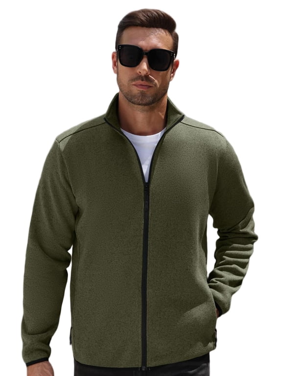Men's Full Zip Jacket, Lightweight Warm Knit Sweater Coat, Long Sleeve Sweater Fleece Zip Up Speckled Jacket with Pockets