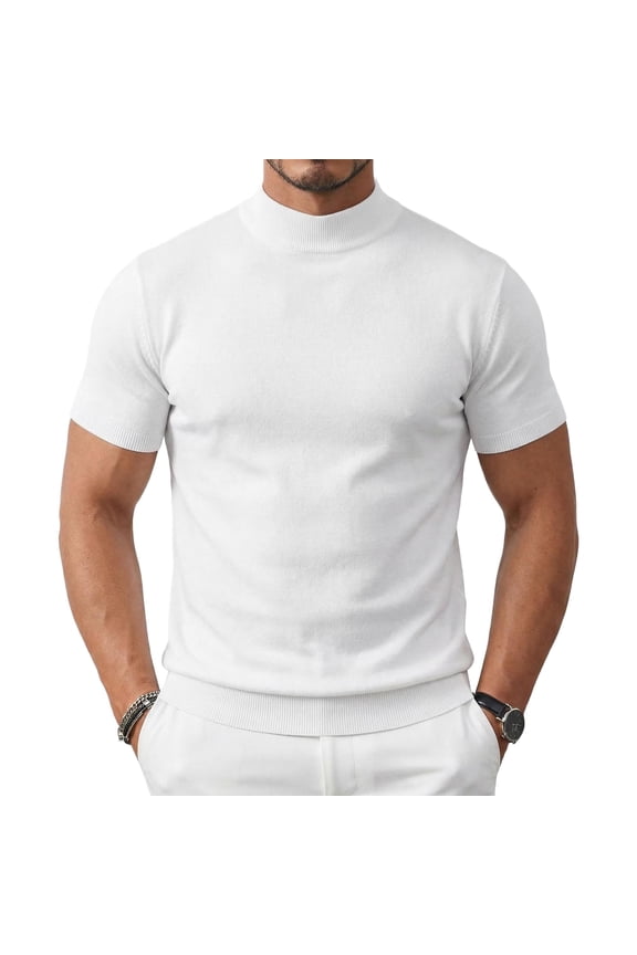 Mens Mock Turtleneck Knitted Pullover Sweater Casual Slim Fit Underwear Tops White XX-Large