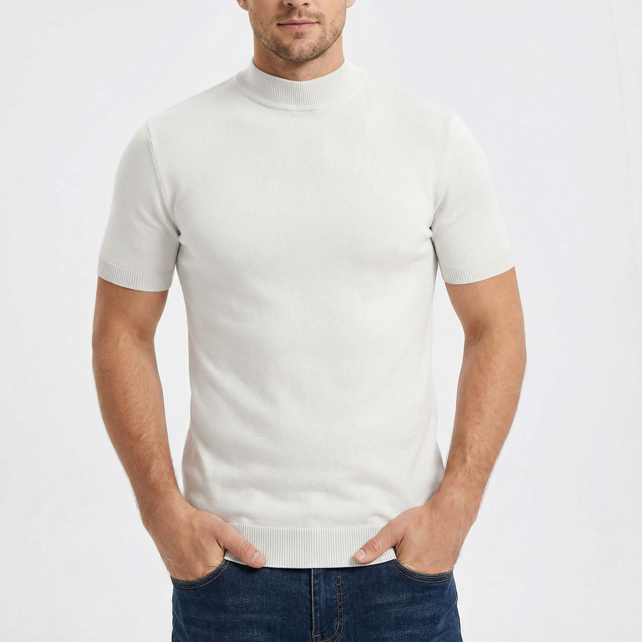 COOFANDY Mens Mock Turtleneck Short Sleeve Sweater Casual Stylish Knitted Pullover Slim Fit Dress Sweater Basic Tops