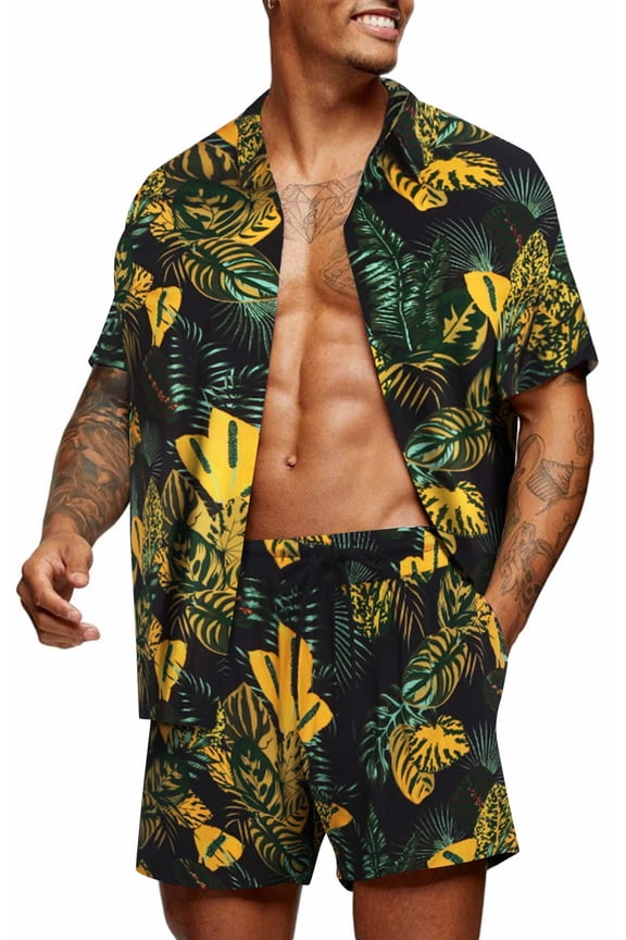 Men's Hawaiian Short Set Hawaiian Shirt Matching Shorts And Shirt Two Piece Outfits Sets Luau Summer Beach Wear