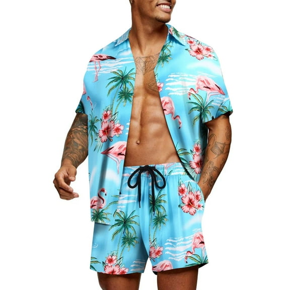 COOFANDY Men's Hawaiian Vintage Shirt Short Sleeve Casual Button Down Shirt Summer Beach 2 Piece Short Set Travel Outfit
