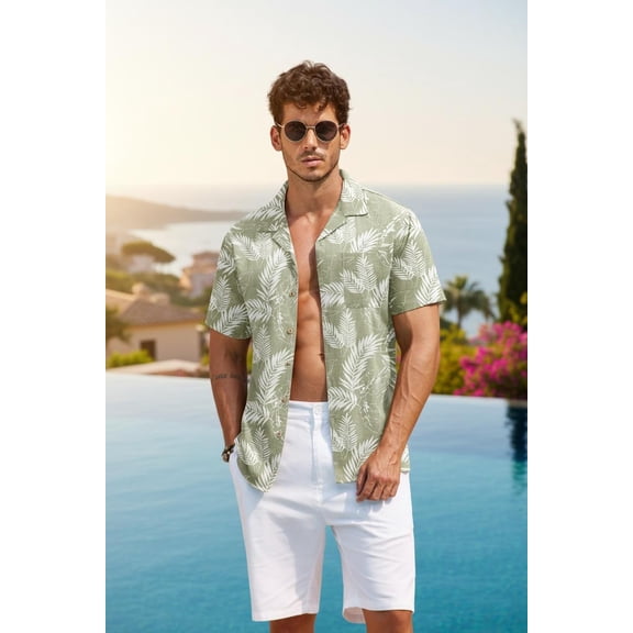 COOFANDY Men's Hawaiian Shirt Short Sleeve Floral Button Down Shirts Tropical Holiday Beach Shirts