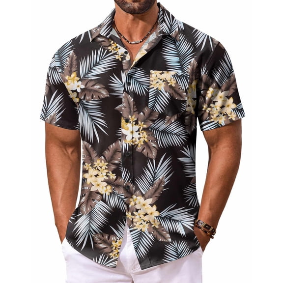 COOFANDY Men's Hawaiian Floral Shirts Button Down Tropical Holiday Beach Shirts