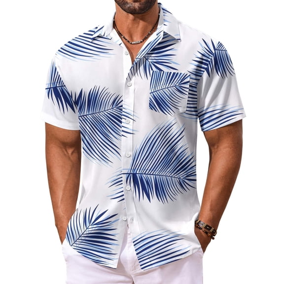 COOFANDY Men's Hawaiian Shirt Short Sleeve Floral Button Down Shirts Tropical Summer Beach Shirts